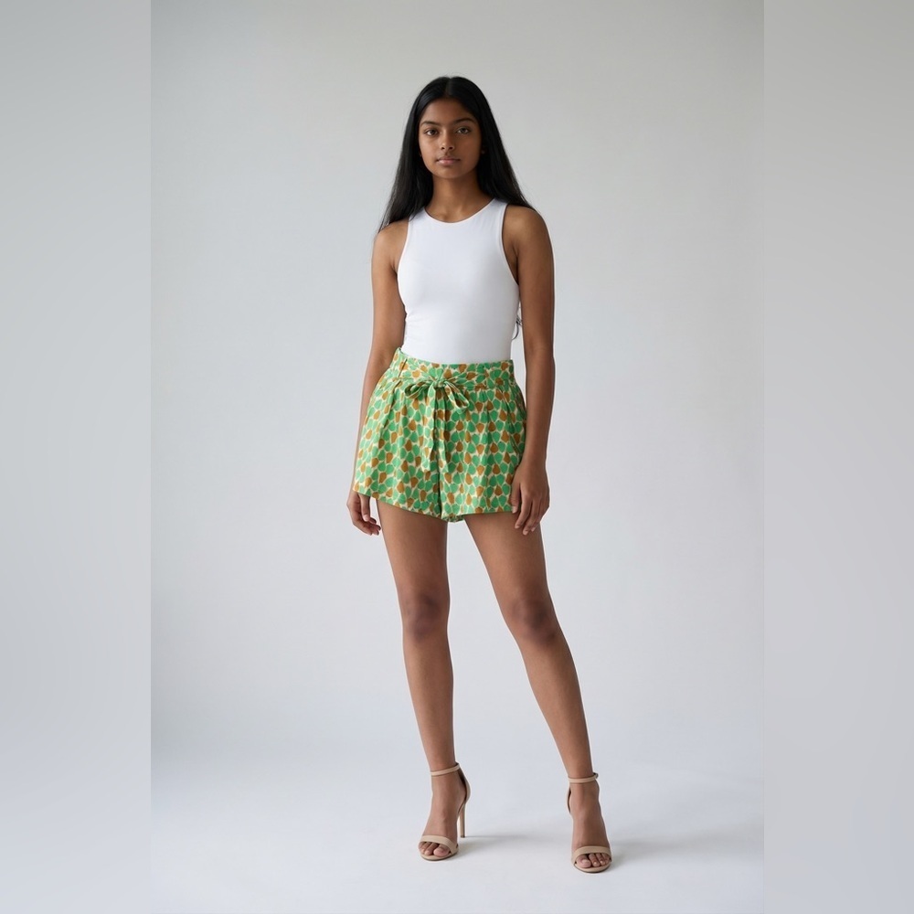 Anthro Daughter of Liberation Green Pear Print Tie Waist Shorts Size 4